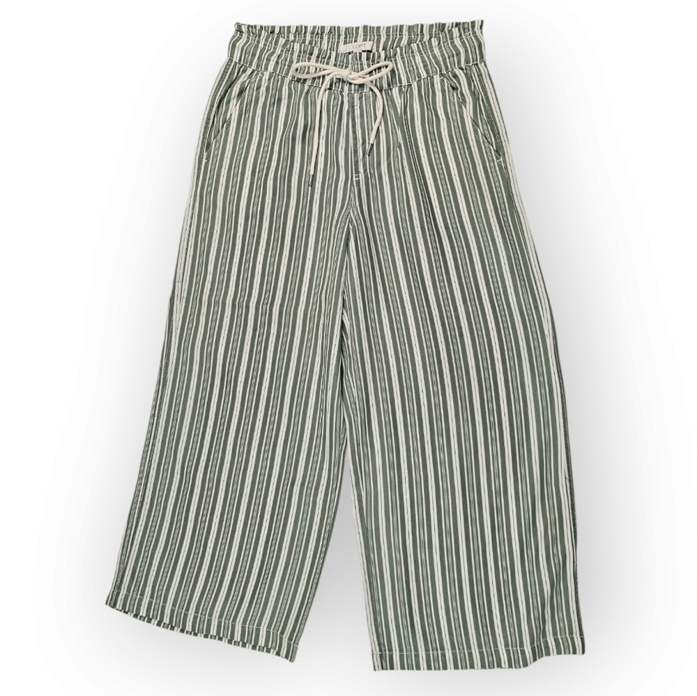Loft Green and Cream Striped Wide leg Lightweight Pants‎ Women's Size Medium